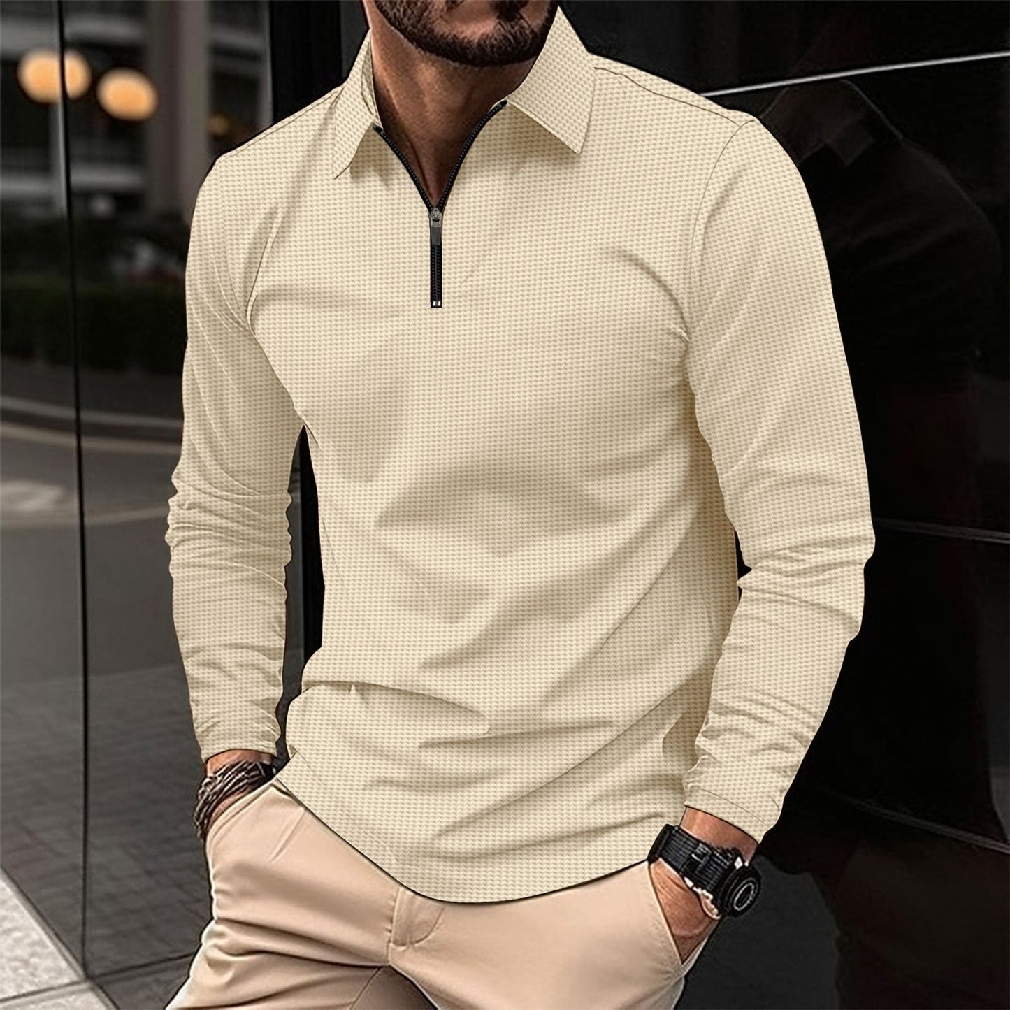 Herren Langarmshirt mit modernem Reißverschluss und strukturiertem Design ModeGeist