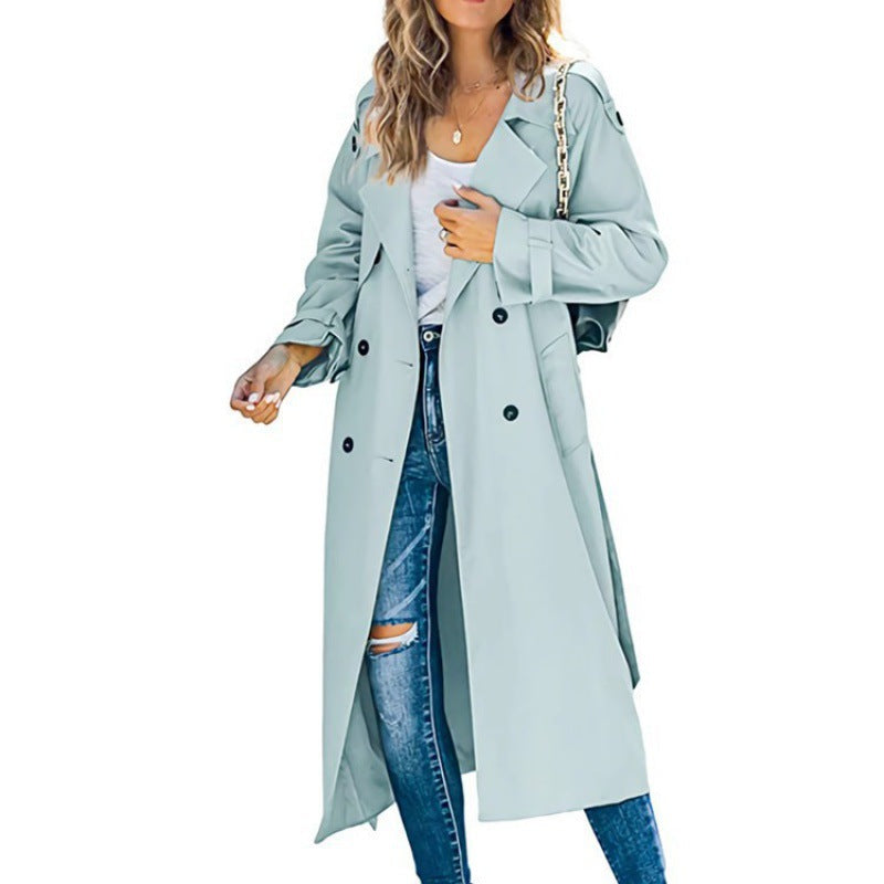 Damen eleganter Trenchcoat mit doppelt Reihe Knopfverschluss und Taillengürtel ModeGeist