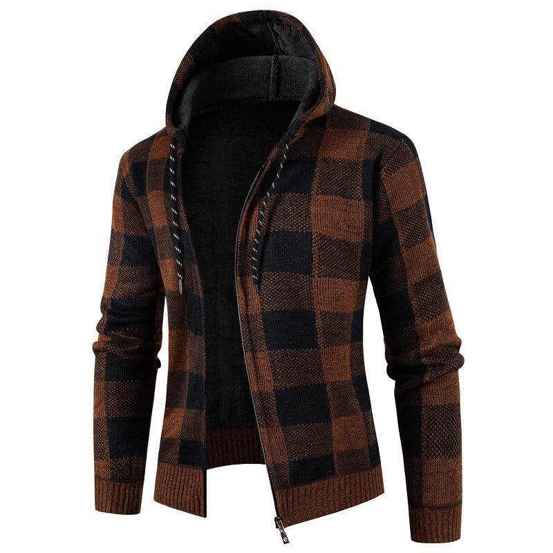 Herren gemütliche Kapuzenjacke mit kariertem Design ModeGeist
