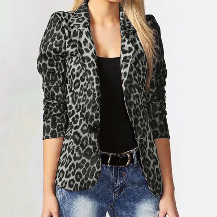 Damen Elegante Leopard-Muster Blazerjacke mit tailliertem Schnitt ModeGeist