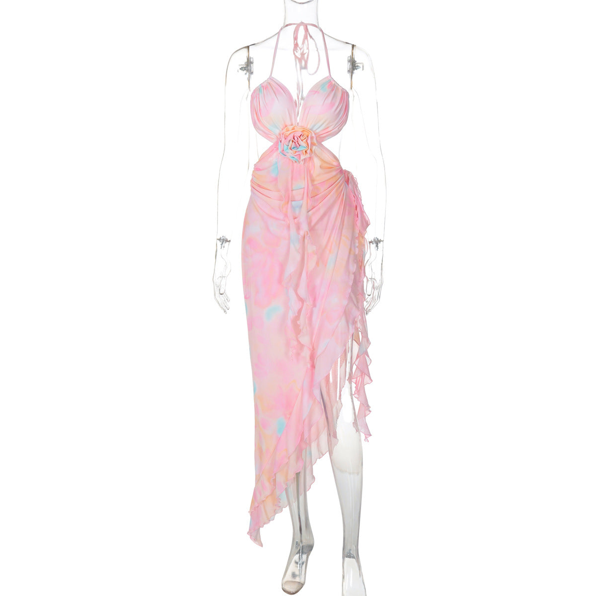 Elegantes Damen Wickelkleid mit asymmetrischem Saum und fließendem Stoff von MODEGEIST