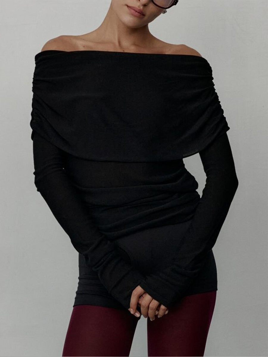 Damen Elegantes Off-Shoulder Oberteil mit geschmeidiger Textur und ausgestellten Ärmeln ModeGeist