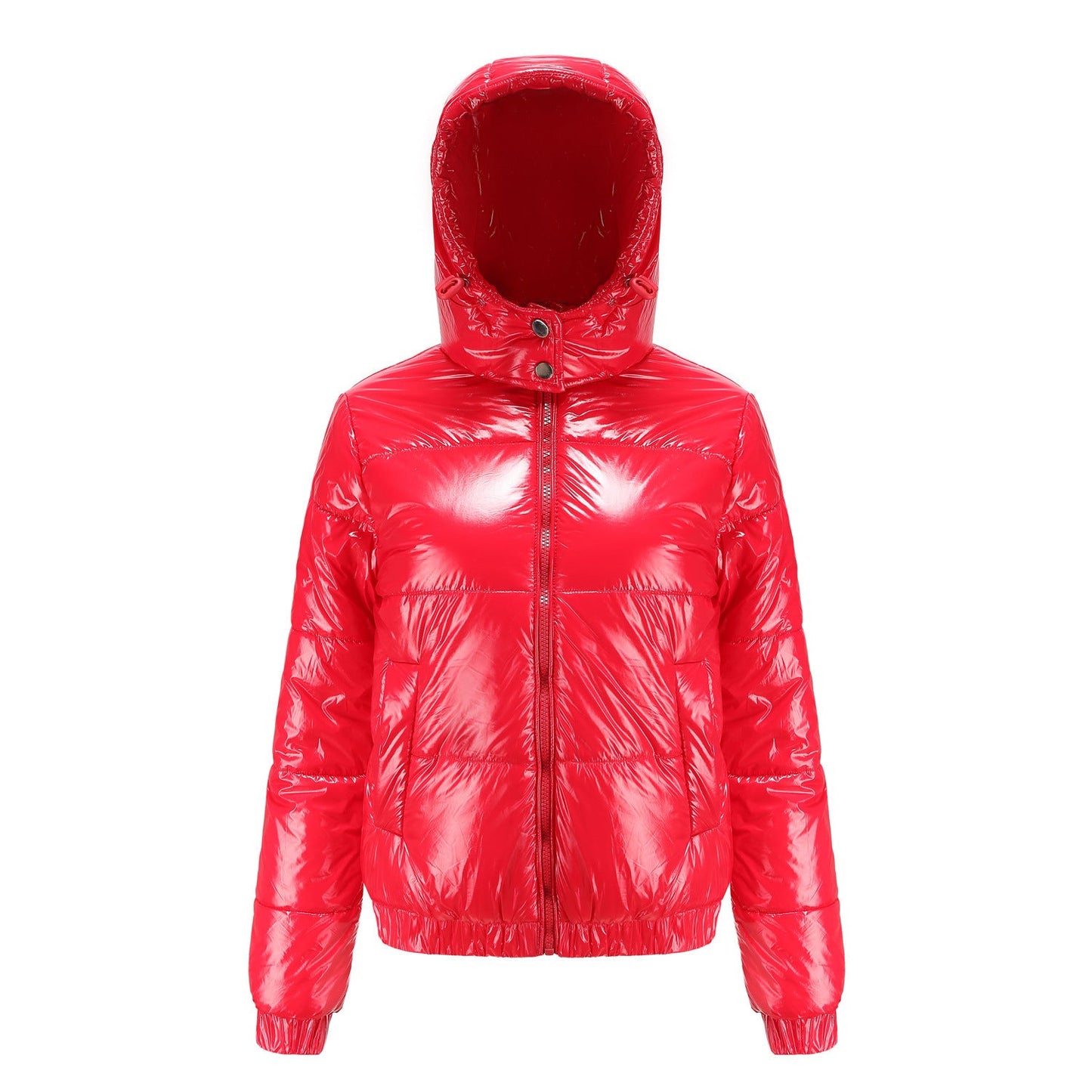 Damen Hochglänzende Steppjacke mit abnehmbarer Kapuze ModeGeist