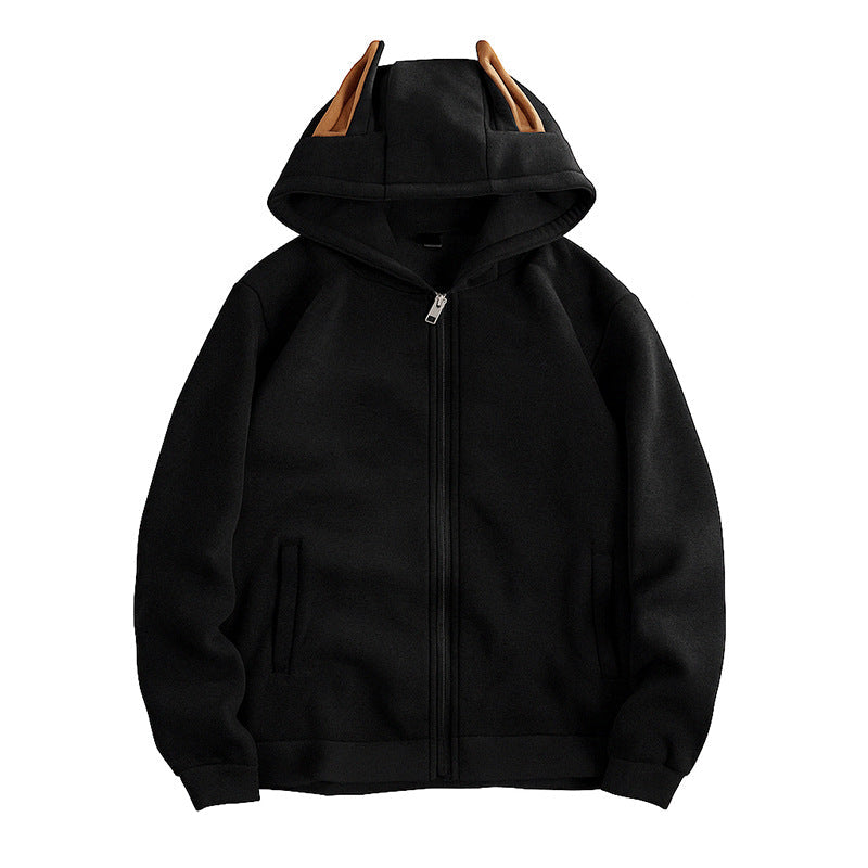 Damen Kapuzenjacke mit kreativen Ohren-Details und praktischem Reißverschluss ModeGeist