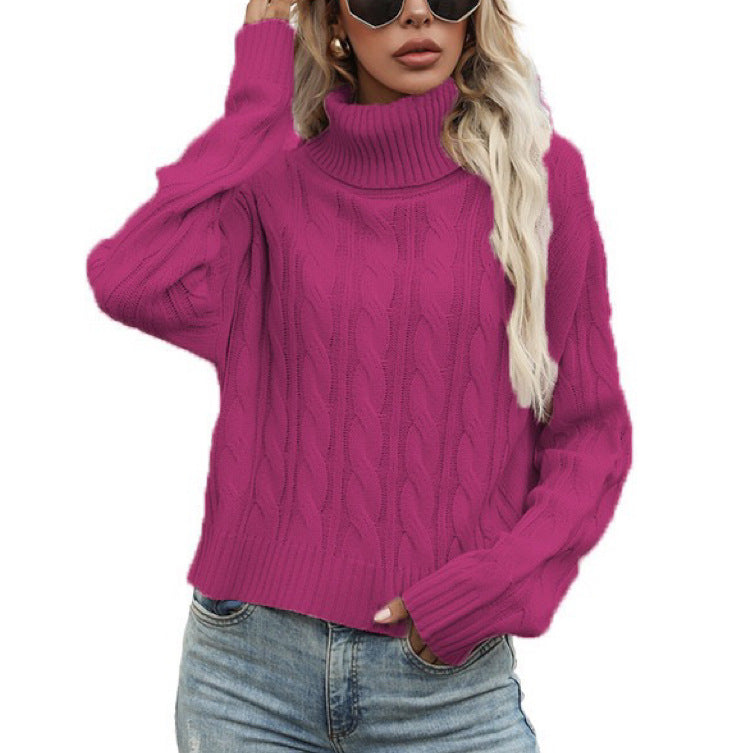 Damen Rollkragenpullover mit strukturiertem Zopfmuster und lässigem Schnitt ModeGeist