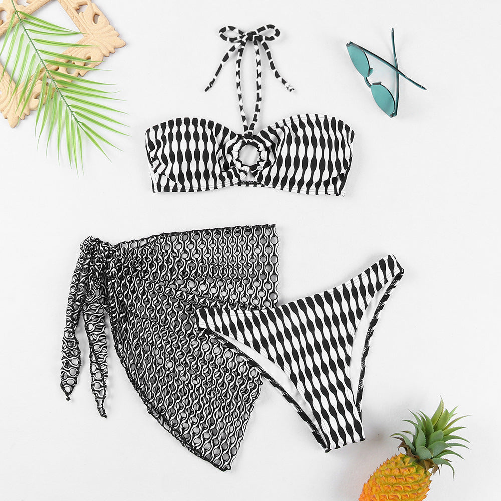 Modischer Damen-Bikini mit passendem Cover-Up, hoch tailliert, zweiteilig