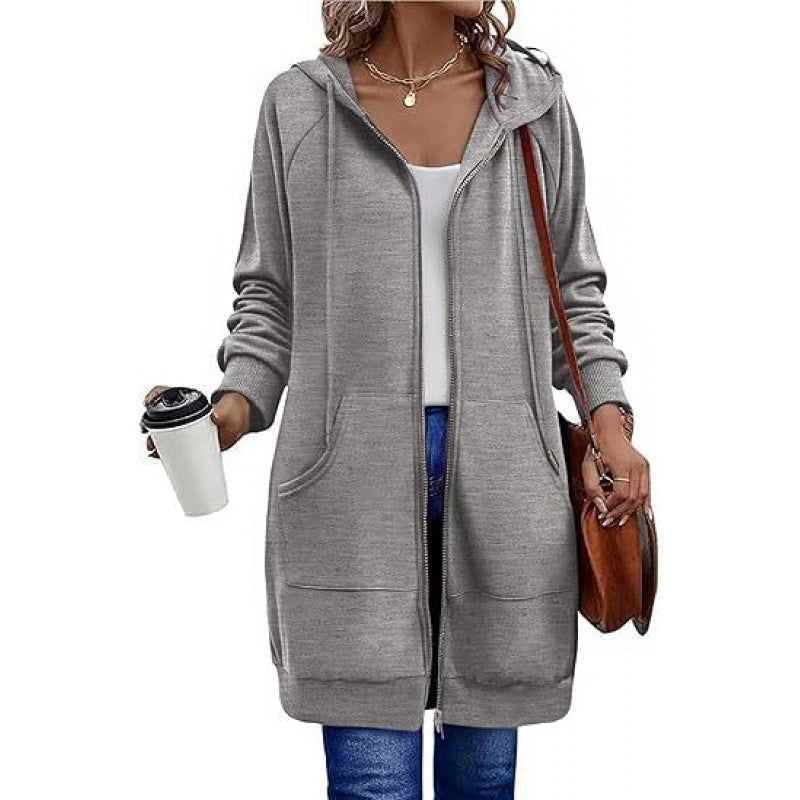 Damen modische Kapuzenjacke mit seitlichen Eingrifftaschen und Reißverschluss ModeGeist