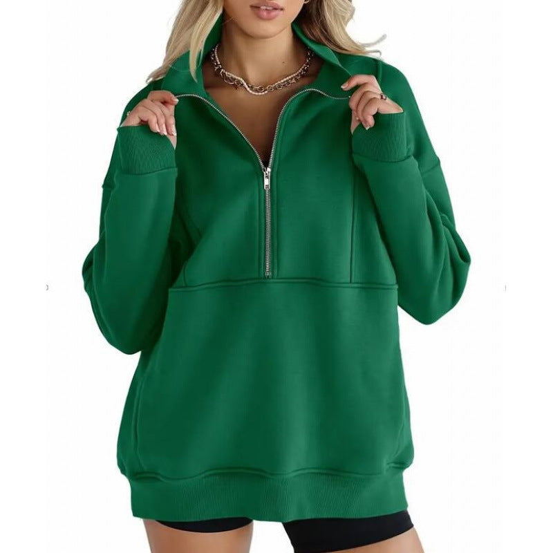 Damen Sweatshirt mit halbem Reißverschluss und oversized Schnitt ModeGeist
