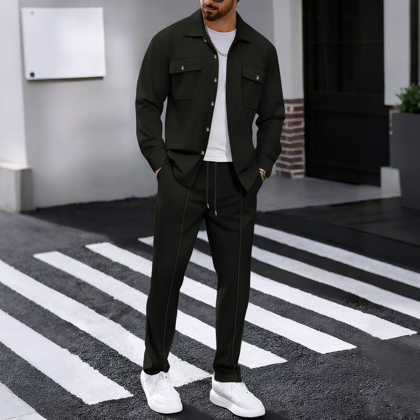 Herren modisches Freizeit-Set mit strukturierter Jacke und bequemen Hosen ModeGeist
