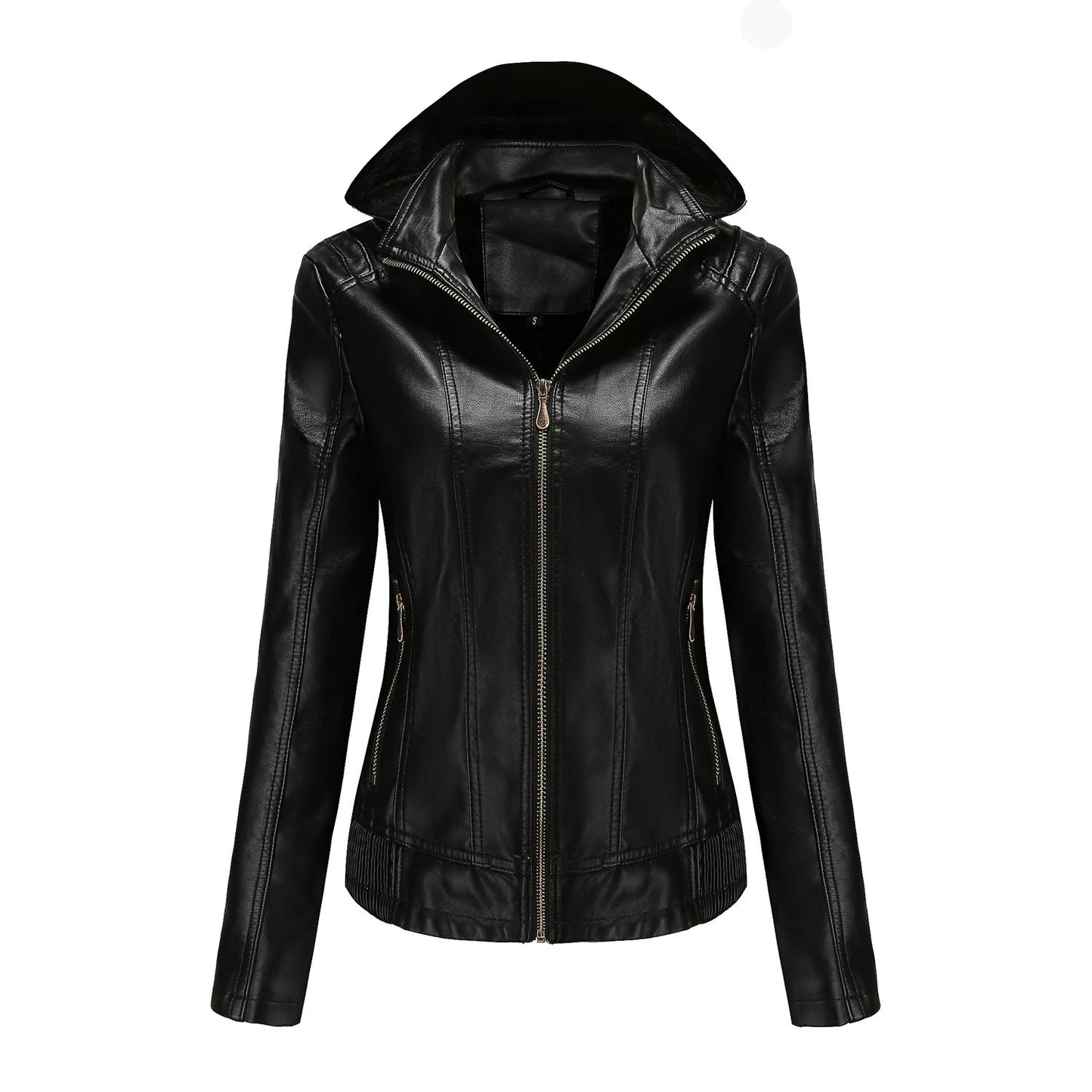 Damen stilvolle Kunstlederjacke mit hochabschließendem Kragen und elastischen Bündchen ModeGeist