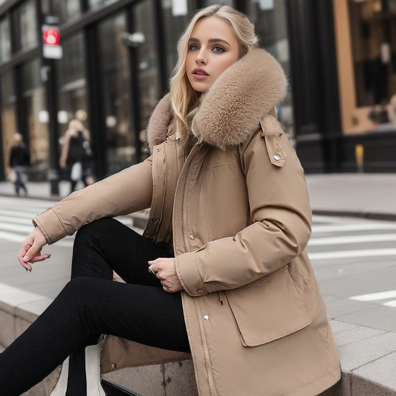 Damen warme Winterjacke mit abnehmbarem Pelzkragen ModeGeist