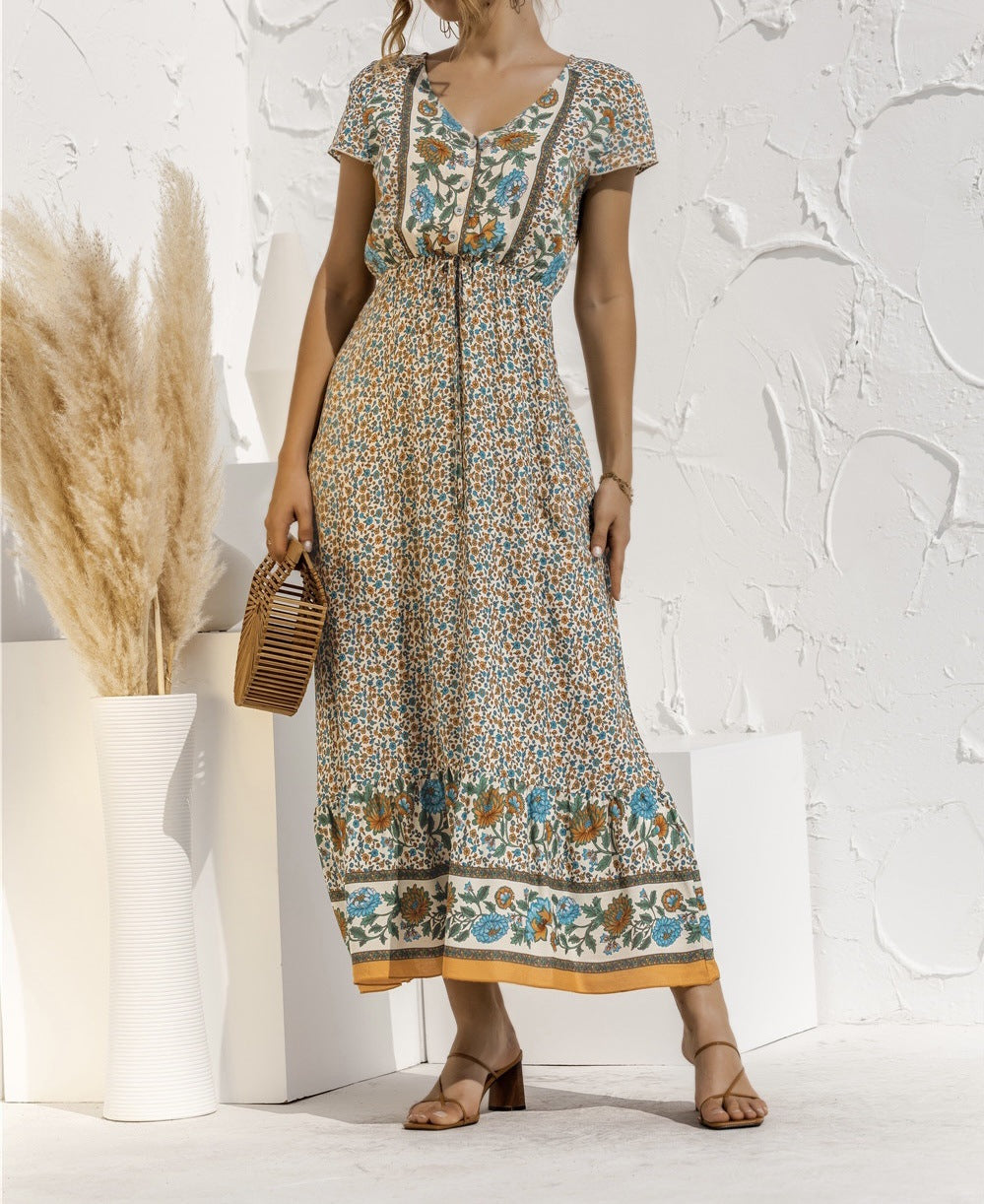 Elegantes Maxikleid für Damen mit Blumenmuster und Taillengürtel von MODEGEIST