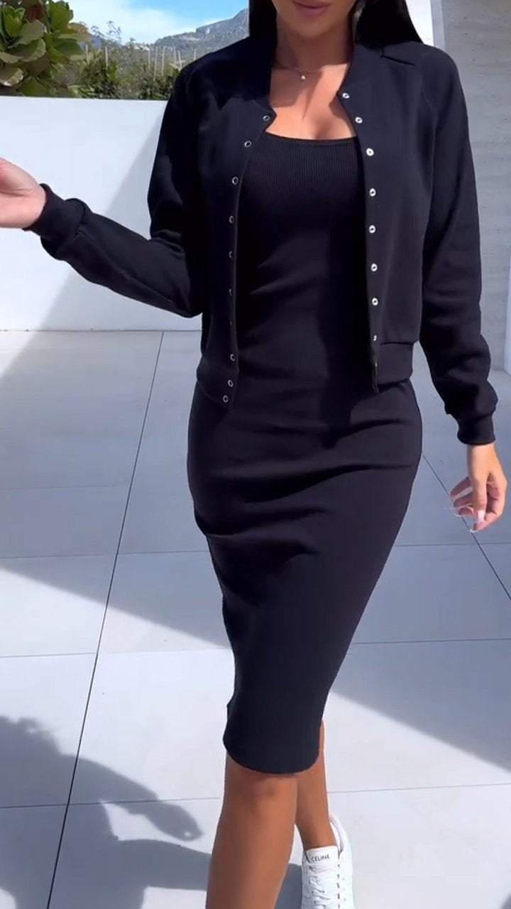 Damen modischer Sweatkleid und Jacke Set ModeGeist