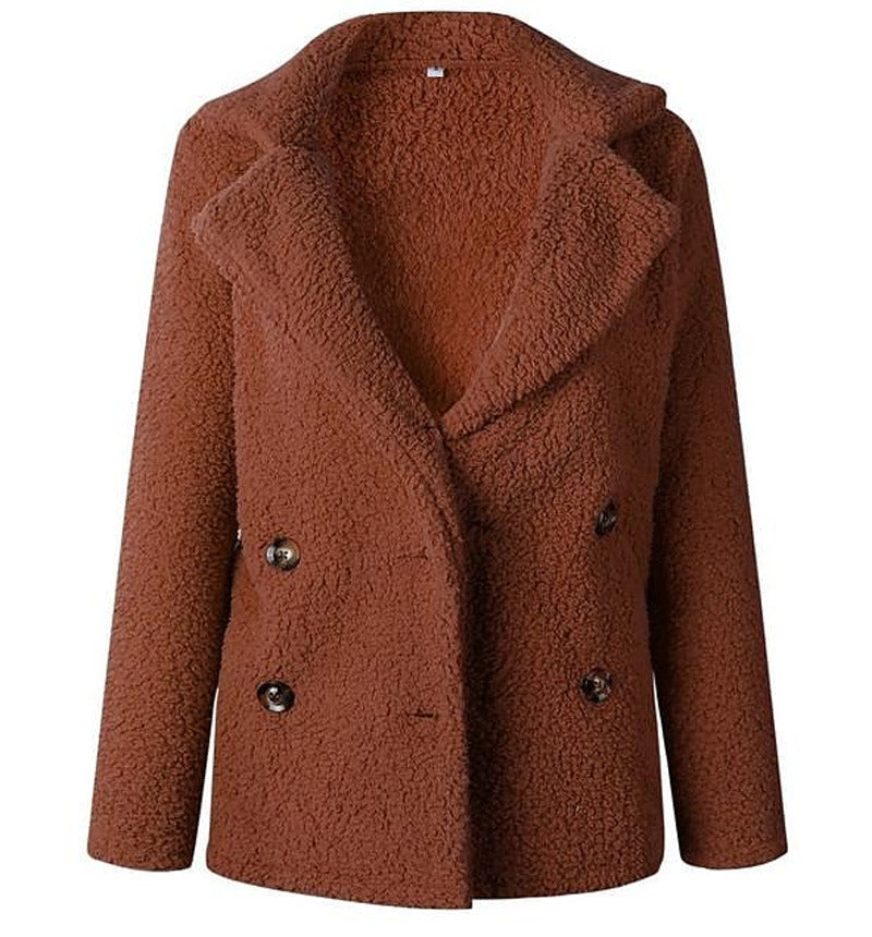 Damen Flauschiger Doppelreiher Blazer aus Kunstfell ModeGeist