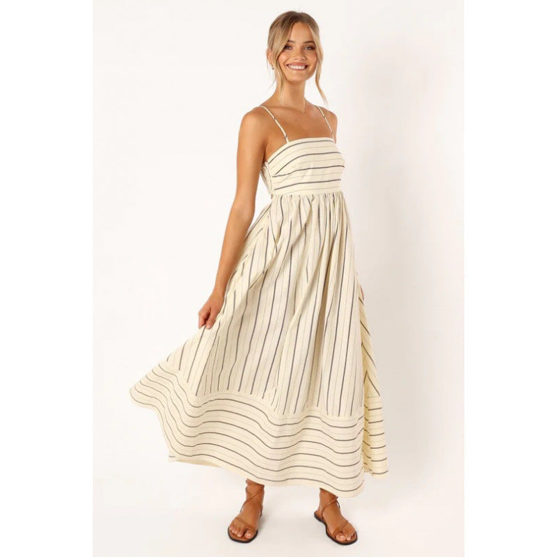 Damen Maxikleid mit feinen Streifen und elastischem Taillenbund ModeGeist