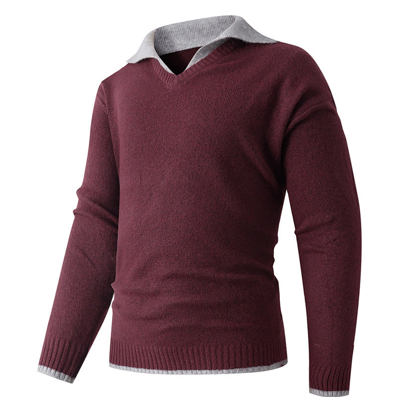 Herren V-Ausschnitt Pullover mit Hemdkragen und feiner Struktur ModeGeist