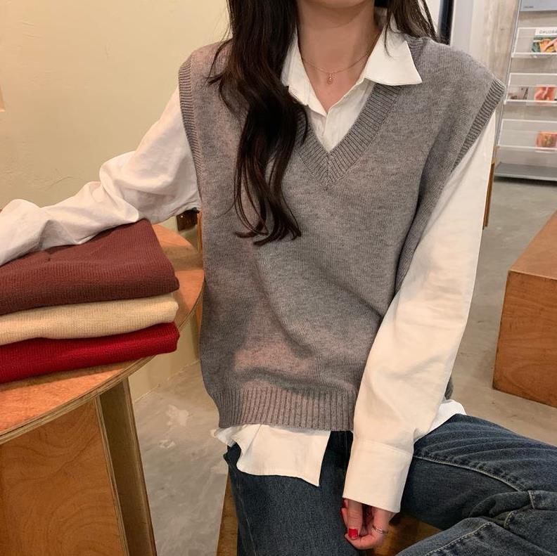 Damen Ärmellose Strickweste mit V-Ausschnitt und Rippdetails ModeGeist