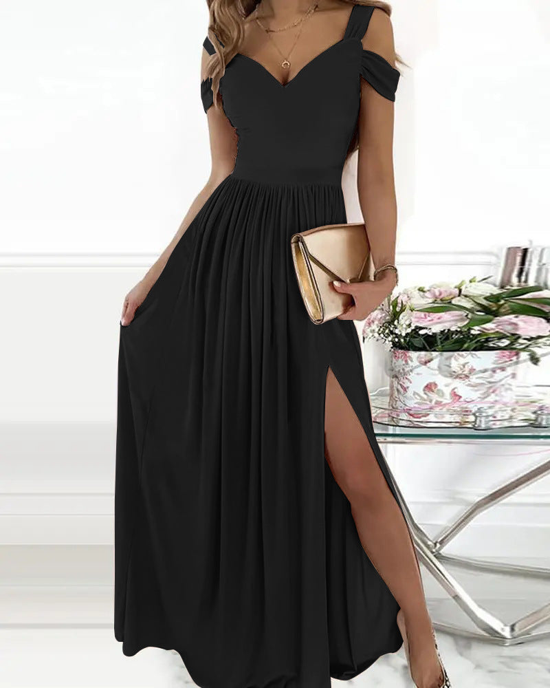 Damen Maxikleid mit Schulterträgern und elegantem Schlitz ModeGeist