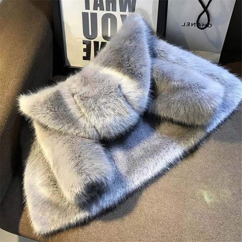 Damen Elegante Kunstfelljacke mit voluminösem Kragen und Schalkragen ModeGeist