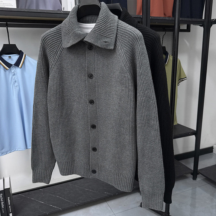 Herren Strickjacke mit weichem Rippstrickmuster und Button-Down-Kragen ModeGeist