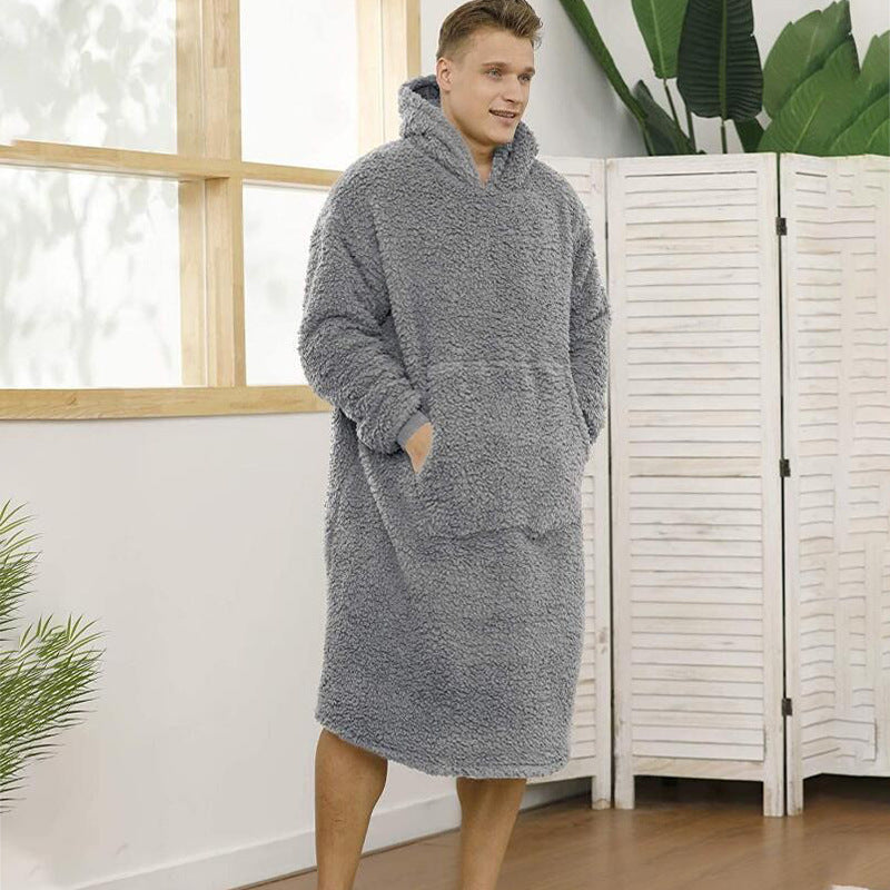 Herren Kuscheliger Fleece-Bademantel mit Kapuze und Taschen ModeGeist