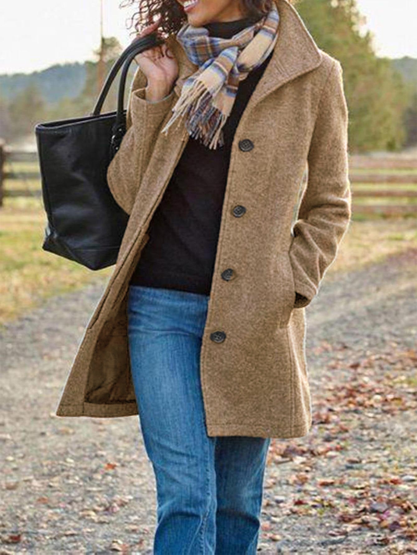 Damen eleganter Wollmantel mit klassischem Revers ModeGeist