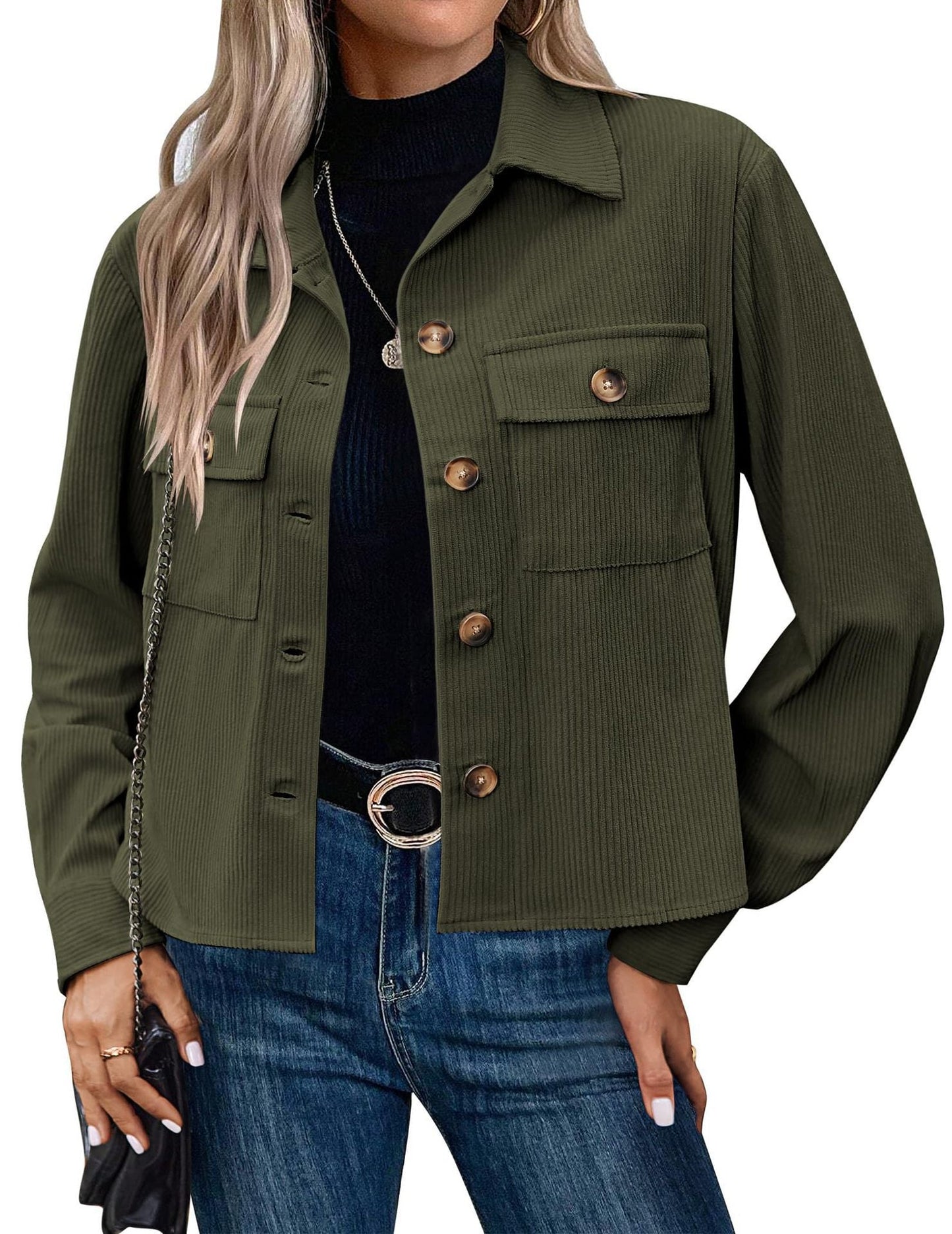 Damen Cordjacke mit zwei Brusttaschen ModeGeist