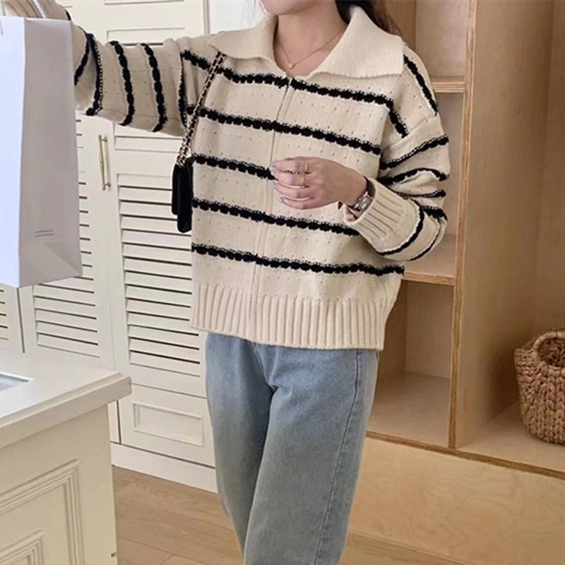 Damen gestreifter Strickpullover ModeGeist
