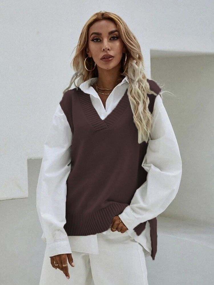 Damen Strickweste mit V-Ausschnitt und eleganter Rippenstruktur ModeGeist