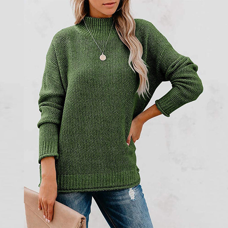 Damen Grobstrickpullover mit hochgeschlossenem Kragen und lässiger Passform ModeGeist