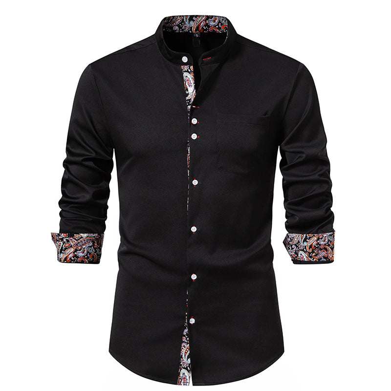 Herren Langarm Hemd mit modernem Stehkragen und Paisleymuster ModeGeist