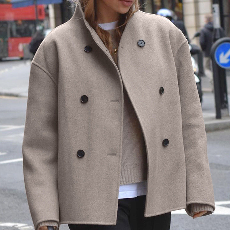 Damen modische Wolljacke mit doppelter Knopfleiste und hohen Kragen ModeGeist