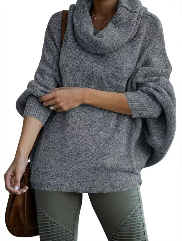 Damen lässiger Strickpullover mit weichem Stehkragen und weit geschnittenen Ärmeln ModeGeist