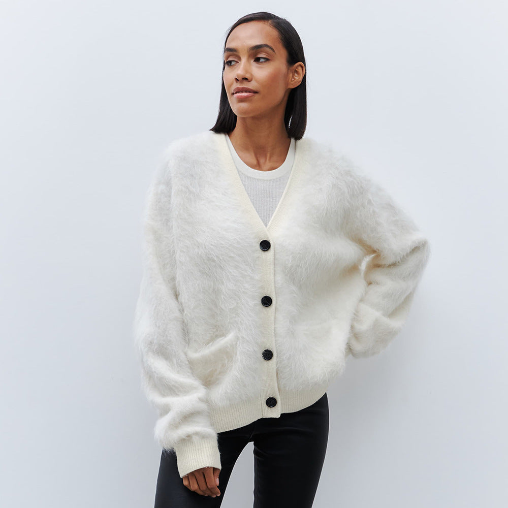 Damen Weicher Cardigan aus Mohair mit Knöpfen ModeGeist