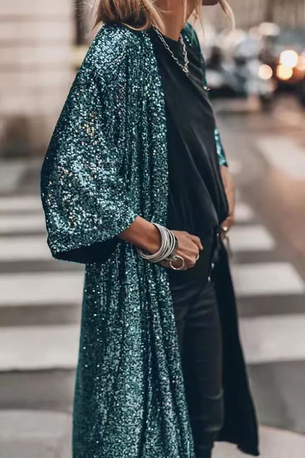 ModeGeist | Viertel Ärmel Party Pailletten Strickjacke Jacke