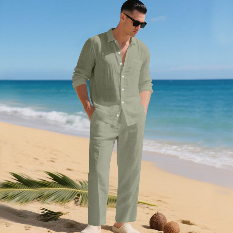 Herren leichtes Leinen-Outfit mit stilvollem Hemd und eleganter Hose ModeGeist