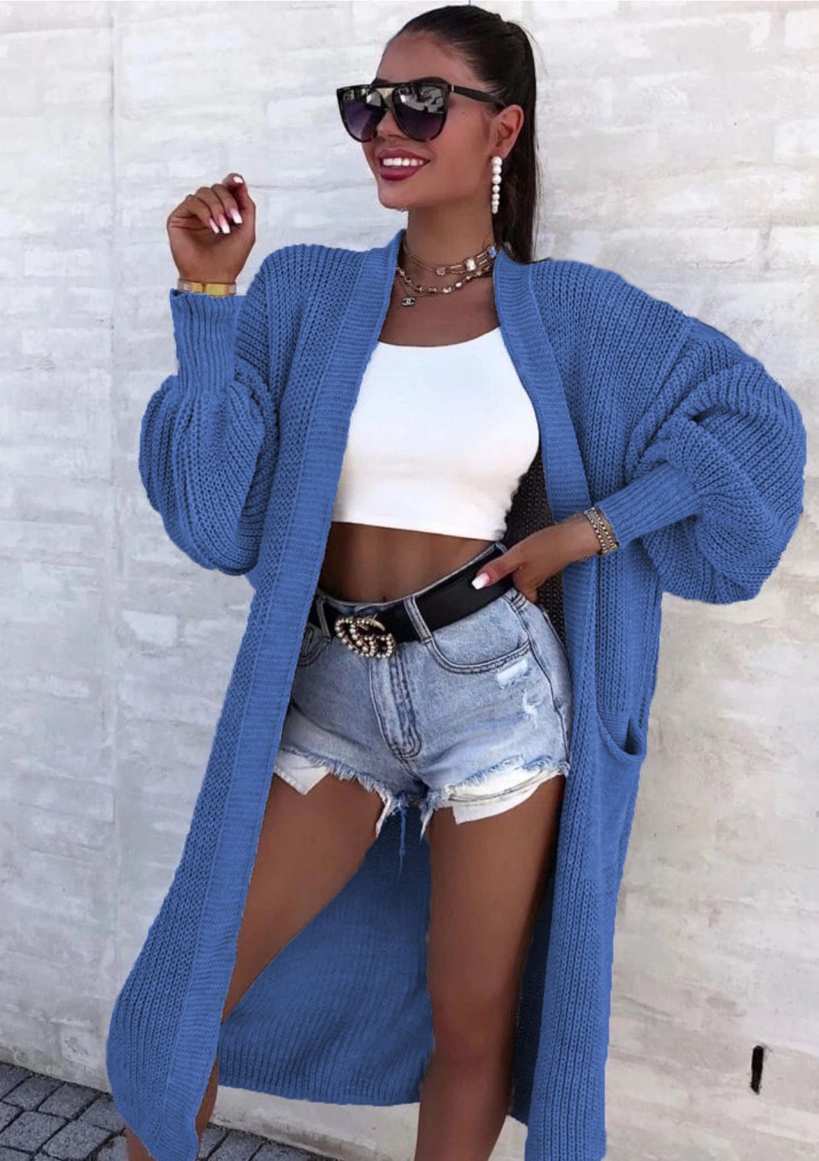 Damen Strickmantel mit weitem Schnitt und tiefen Taschen ModeGeist