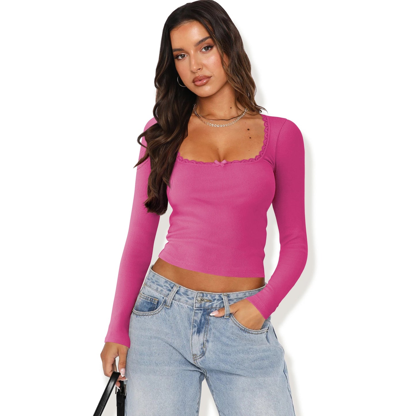 Damen Langarmshirt mit eleganter Rüsche und körpernaher Passform ModeGeist