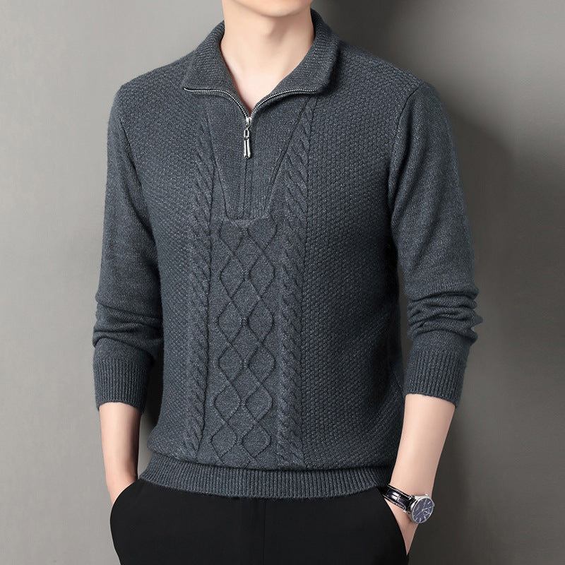 Herren Strickpullover mit hohem Kragen und Zipper ModeGeist