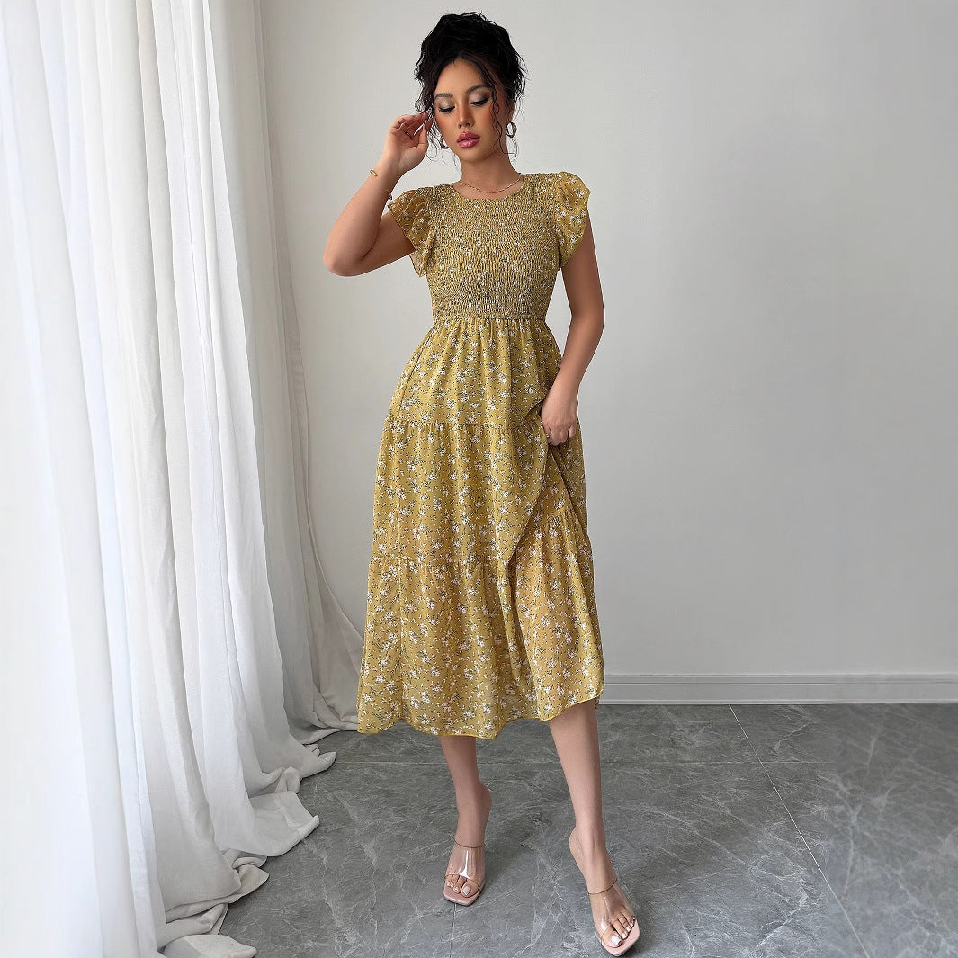 Elegantes Midikleid für Damen mit Blumenmuster und elastischem Oberteil von MODEGEIST
