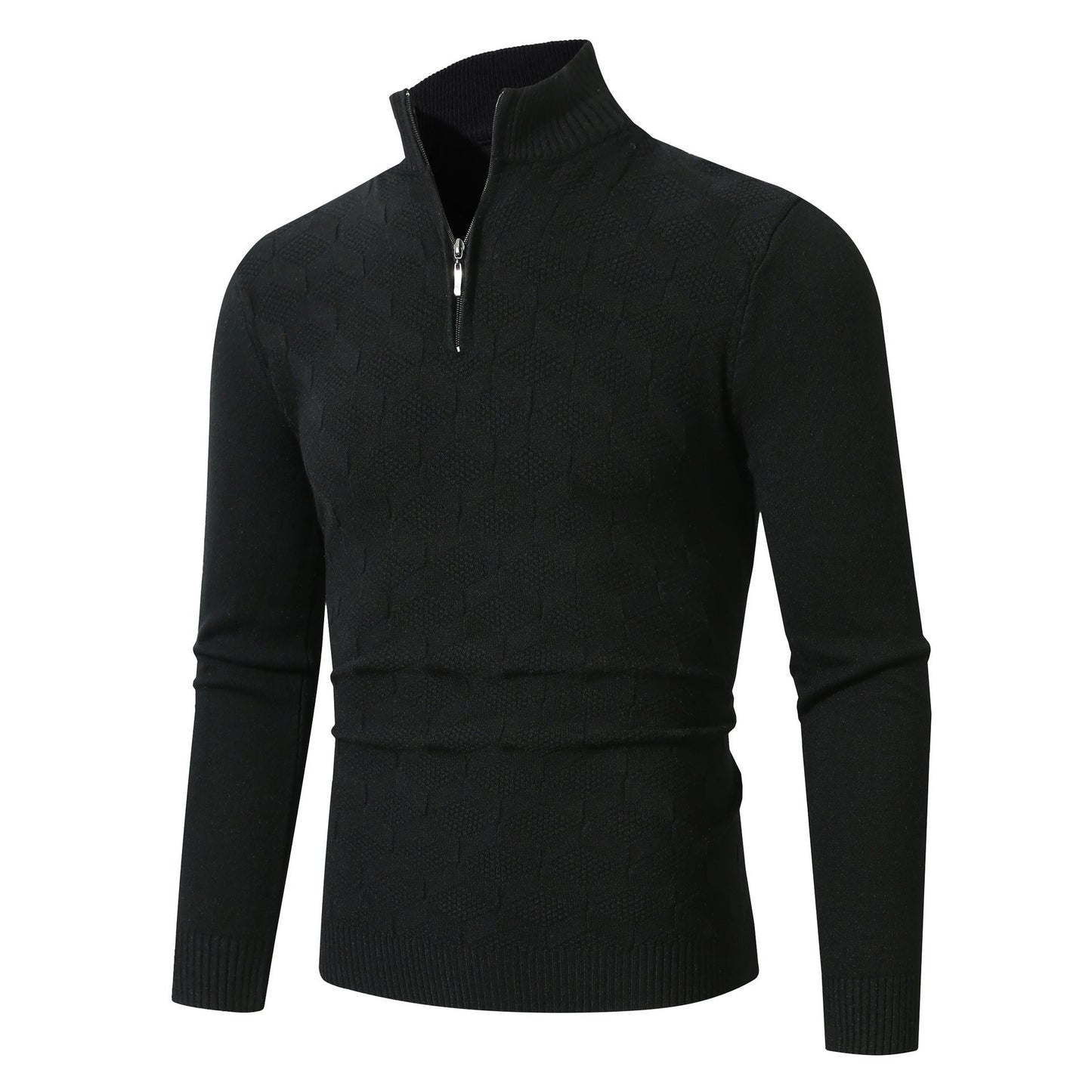 Herren lässiger Strickpullover mit halbem Reißverschluss und strukturiertem Muster ModeGeist