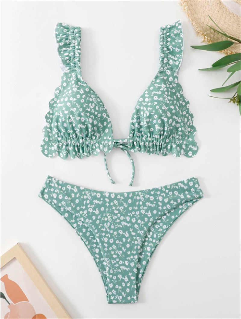 MODEGEIST Women's Floral Print Ruffled Bikini