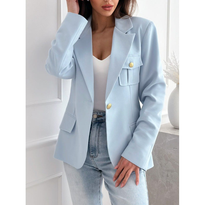 Damen klassische doppelt-knöpfte taillierte Blazer mit Taschen-Detail ModeGeist
