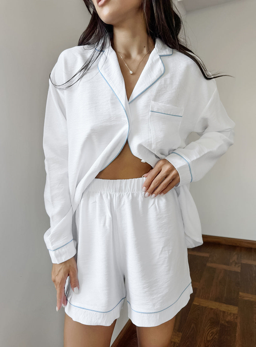Damen Kurzarm Pyjama Set mit eleganter Paspelierung ModeGeist