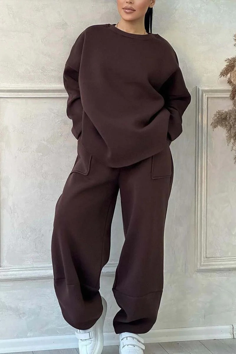 Damen Cozy Oversized Sweat-Set mit geräumigen Taschen und angenehmem Schnitt ModeGeist