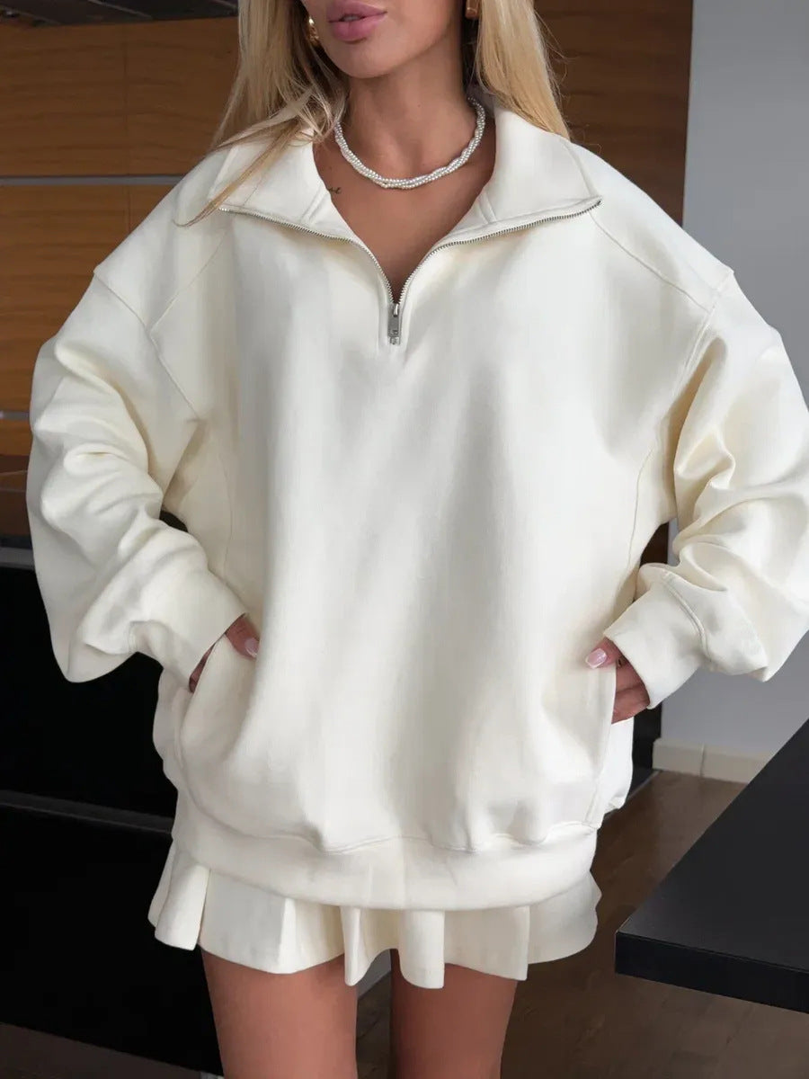 Damen sportlicher Pullover mit Kordelzug und Reißverschluss ModeGeist