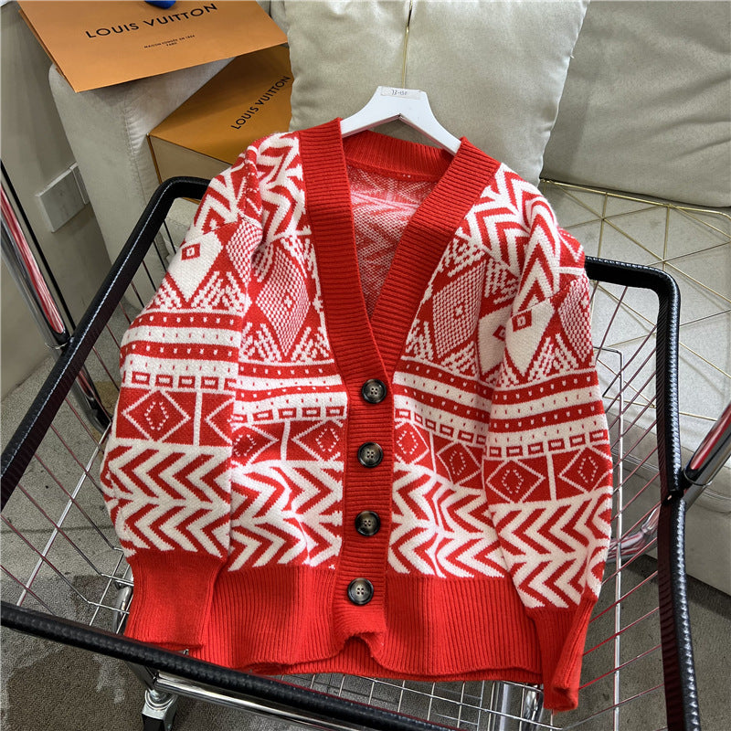 Damen Übergroße Strickjacke mit geometrischem Muster ModeGeist