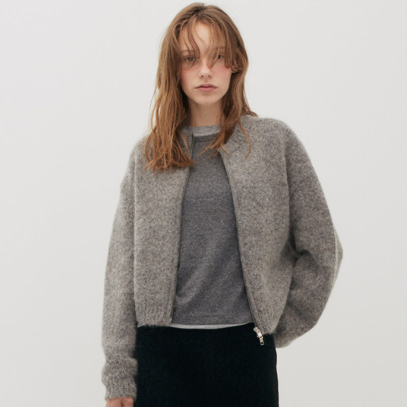 Luxuriöse, gefütterte Damen Wollmix-Kurzjacke mit nahtlosem Design und edlem Reißverschluss von MODEGEIST