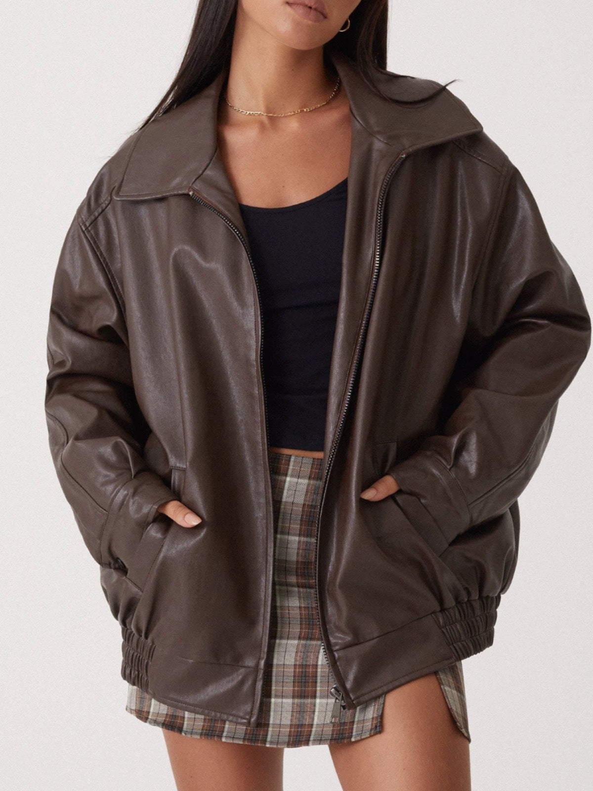 Damen lässige Kunstjacke mit elastischem Bund und praktischen Taschen ModeGeist