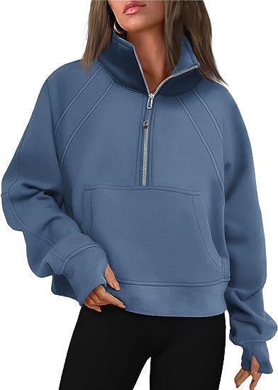 Damen kuscheliger Half-Zip Pullover mit Kapuze und Kängurutasche ModeGeist